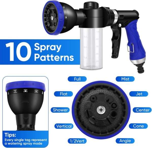 Pistola de agua para bañar perros. Manguera con 10 modos de rociado y pistola de espuma.