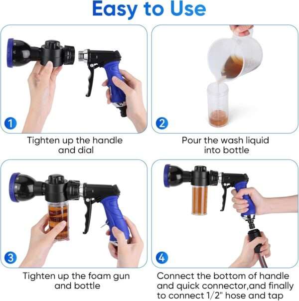 Pistola de agua para bañar perros. Manguera con 10 modos de rociado y pistola de espuma.