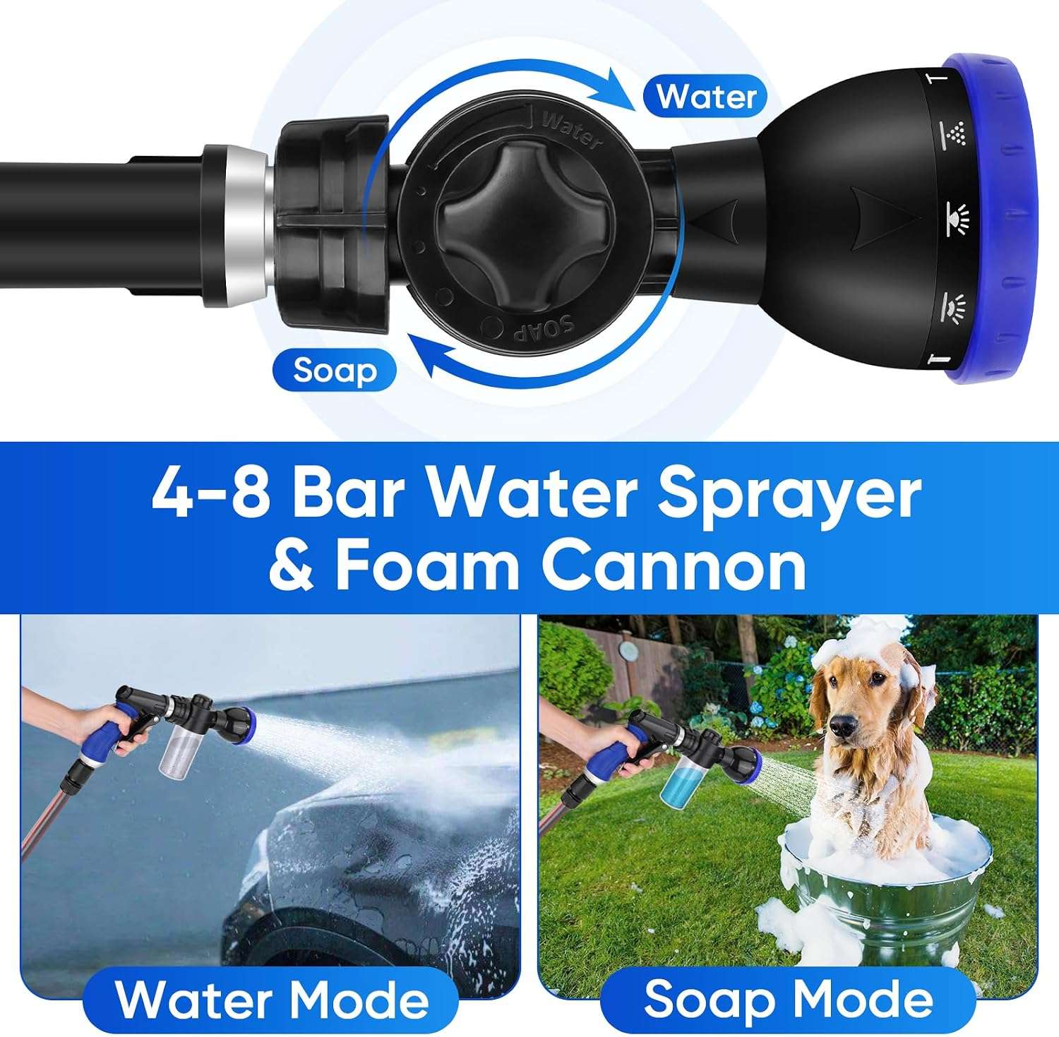 Pistola de agua para bañar perros. Manguera con 10 modos de rociado y pistola de espuma.