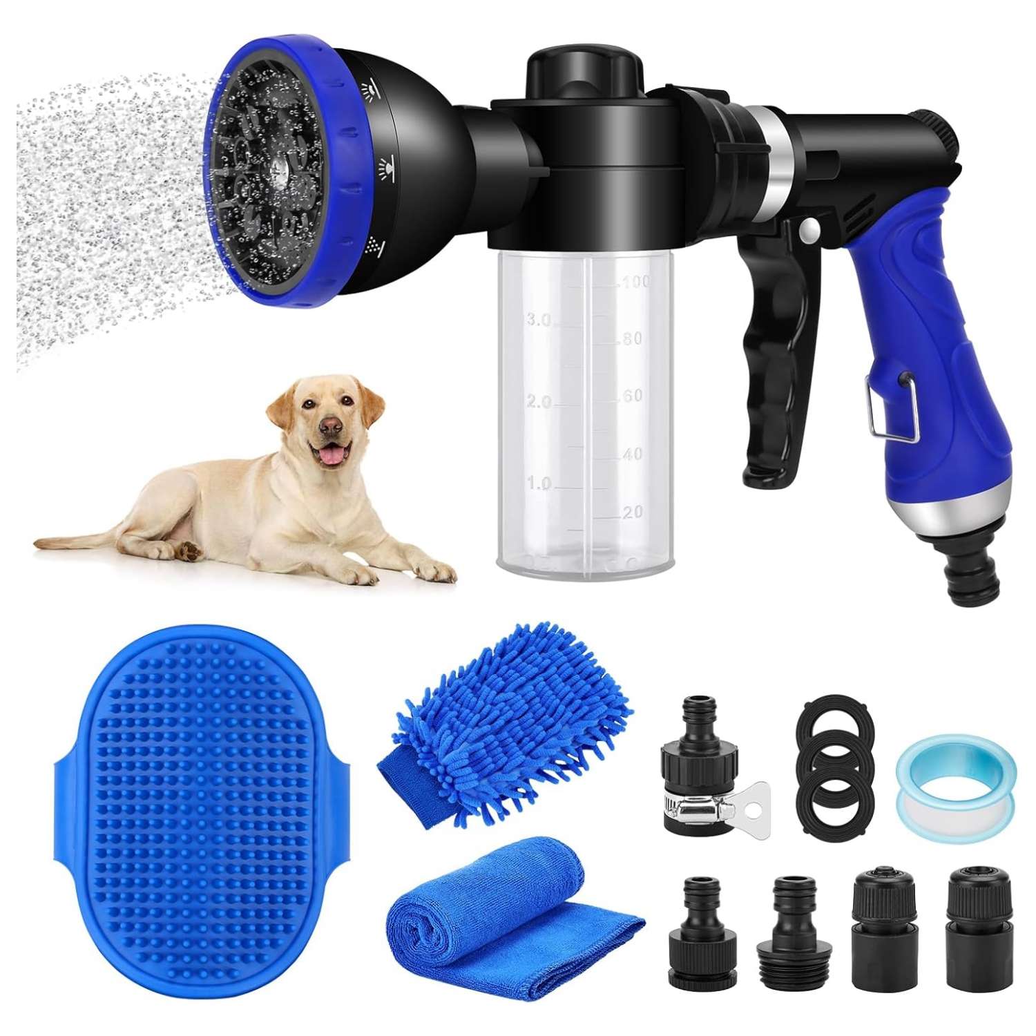 Pistola de agua para bañar perros. Manguera con 10 modos de rociado y pistola de espuma.