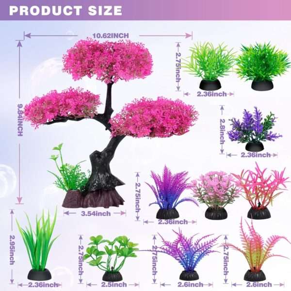 Planta artificial alta de acuario, realista (PVC no tóxico), con base de anclaje y hojas suaves.