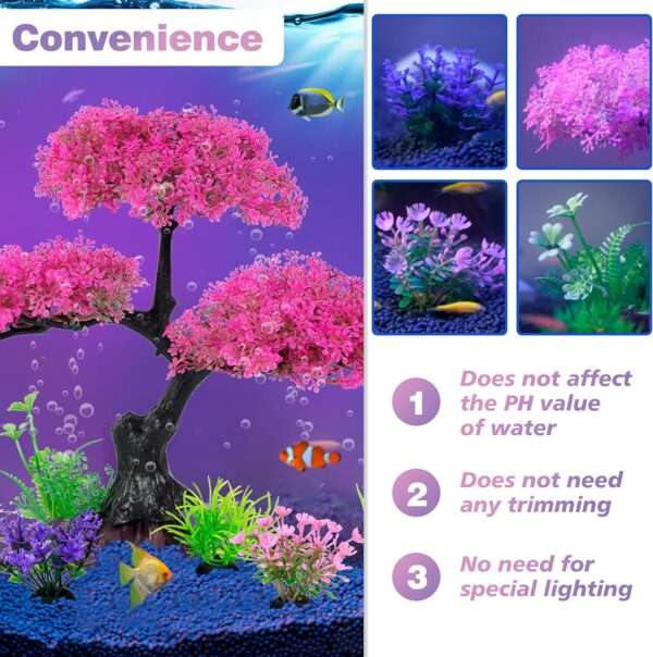 Planta artificial alta de acuario, realista (PVC no tóxico), con base de anclaje y hojas suaves.