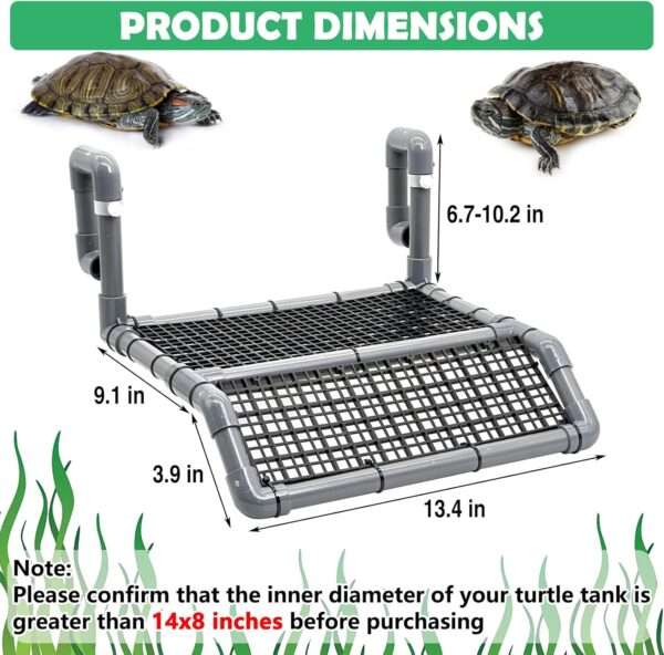 Plataforma flotante de PVC para tortugas, con rampa antideslizante y cuatro ventosas para un soporte firme.