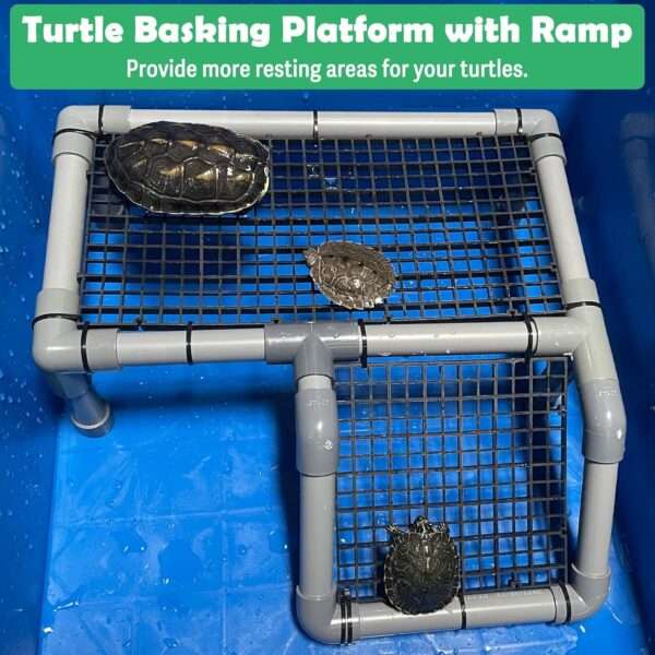 Plataforma flotante de PVC para tortugas, con rampa antideslizante y cuatro ventosas para un soporte firme.