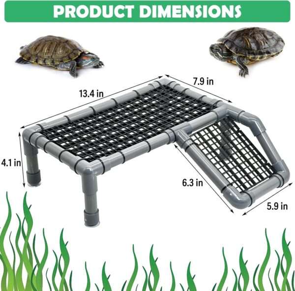 Plataforma flotante de PVC para tortugas, con rampa antideslizante y cuatro ventosas para un soporte firme.