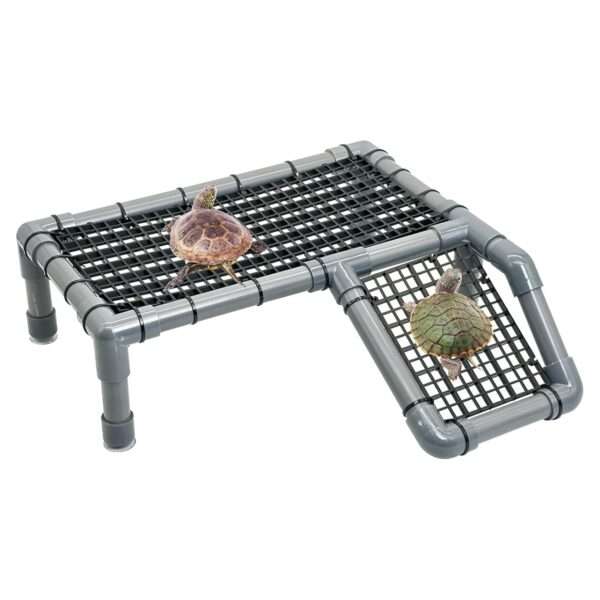 Plataforma flotante de PVC para tortugas, con rampa antideslizante y cuatro ventosas para un soporte firme.