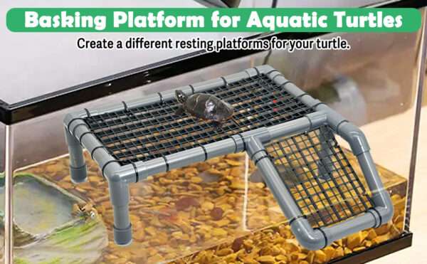 Plataforma flotante de PVC para tortugas, con rampa antideslizante y cuatro ventosas para un soporte firme.