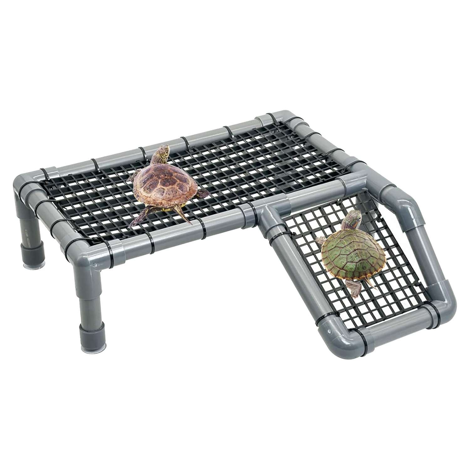 Plataforma flotante de PVC para tortugas, con rampa antideslizante y cuatro ventosas para un soporte firme.