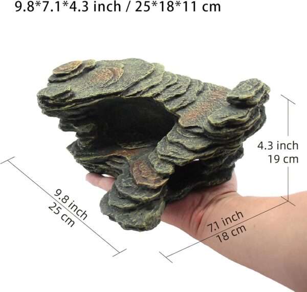 Plataforma de resina con diseño de roca natural, ideal para que reptiles y anfibios se escondan y tomen el sol.