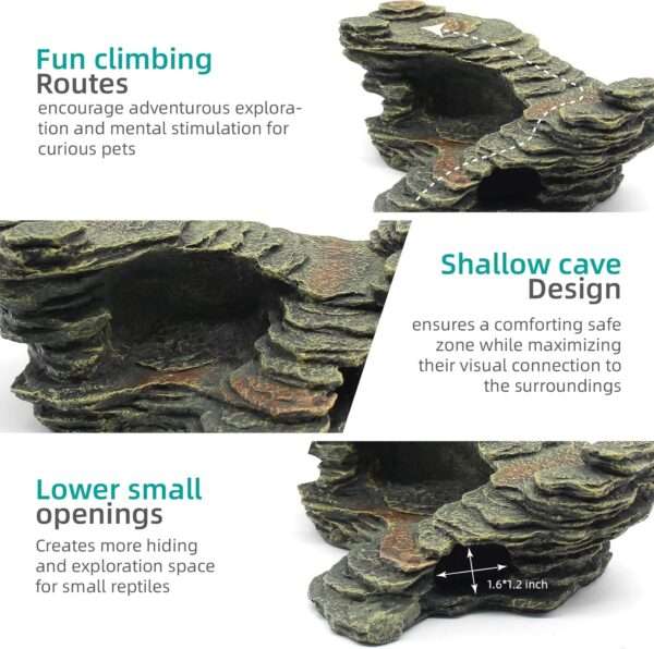 Plataforma de resina con diseño de roca natural, ideal para que reptiles y anfibios se escondan y tomen el sol.