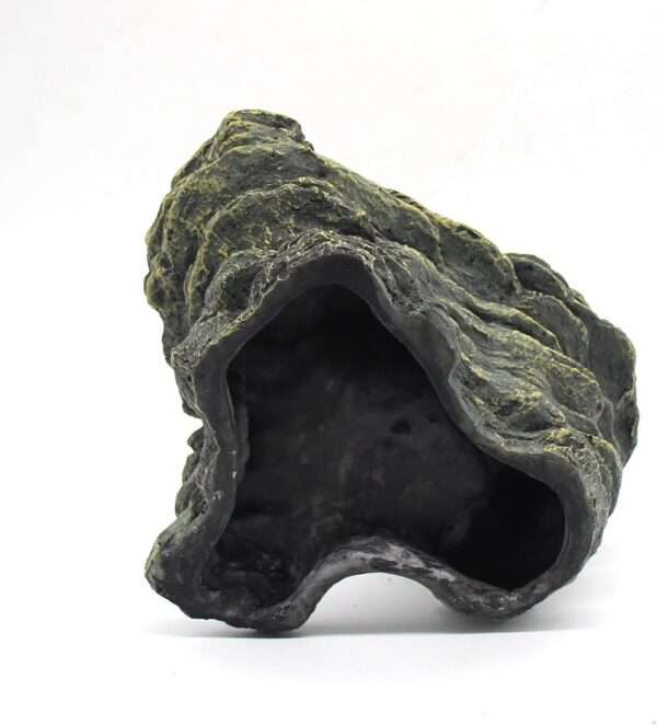 Plataforma de resina con diseño de roca natural, ideal para que reptiles y anfibios se escondan y tomen el sol.