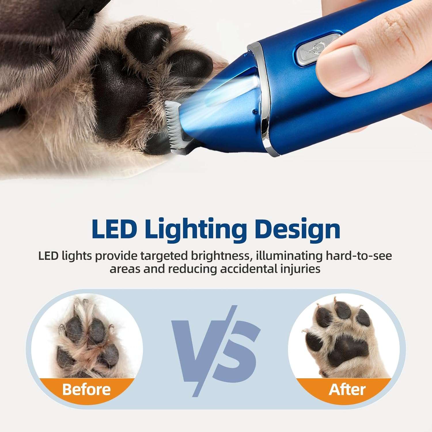 Recortadora de patas para perros, silenciosa, recargable y con luz LED.