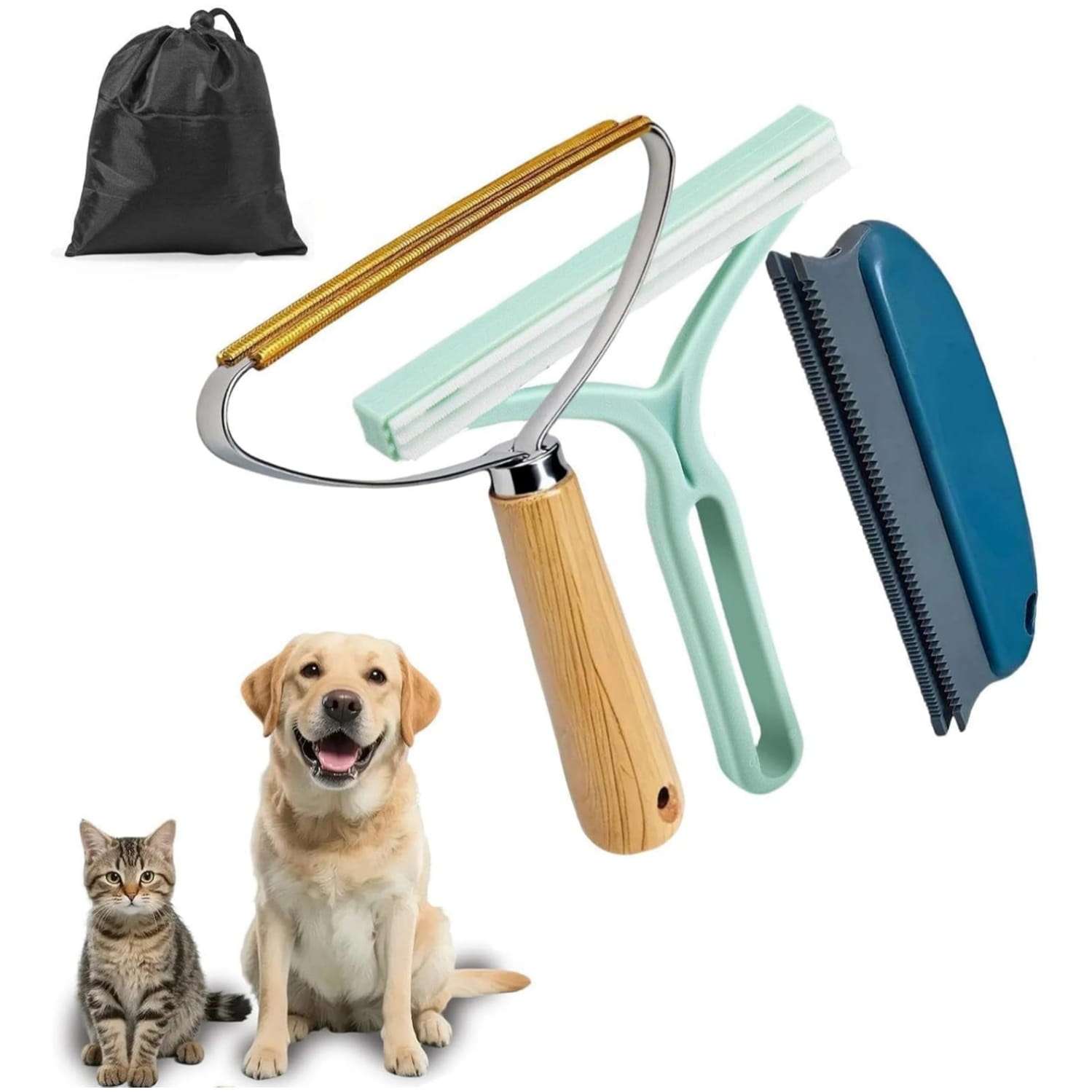 Removedor de pelo para mascotas. Incluye tres herramientas reutilizables para muebles y ropa.