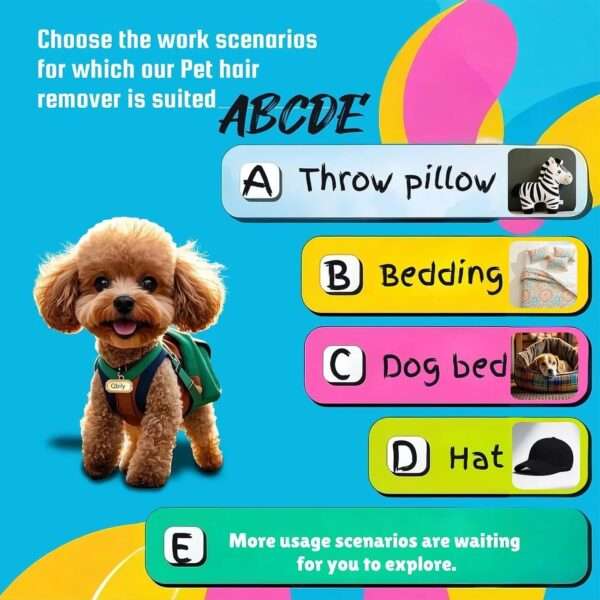 Removedor de pelo para mascotas. Incluye tres herramientas reutilizables para muebles y ropa.
