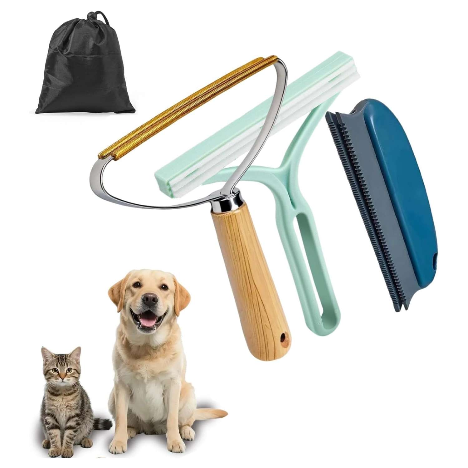 Removedor de pelo para mascotas. Incluye tres herramientas reutilizables para muebles y ropa.