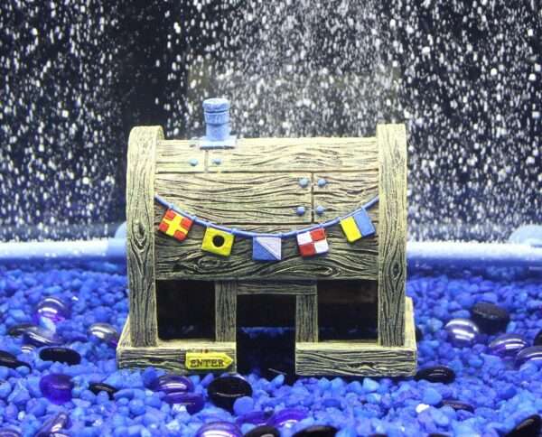 Restaurante Krusty Krab (12x7x11 cm) con licencia oficial, de resina segura, funciona como escondite para peces.