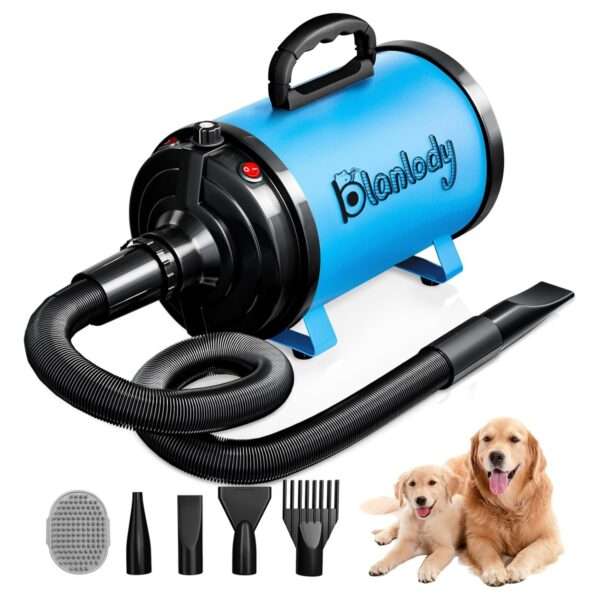 Secador de pelo profesional para perros grandes de 3800W con kit de 4 boquillas y cepillo.