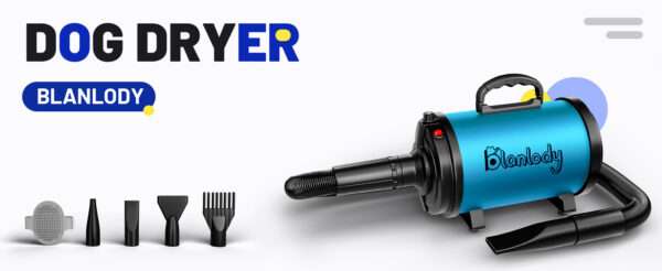 Secador de pelo profesional para perros grandes de 3800W con kit de 4 boquillas y cepillo.