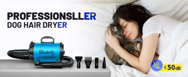 Secador de pelo profesional para perros grandes de 3800W con kit de 4 boquillas y cepillo.