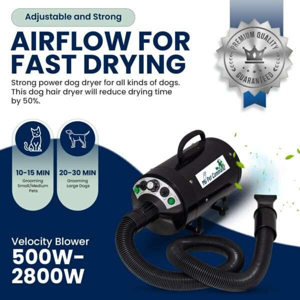 Secador profesional para perros de 2800W, ultra silencioso con kit de accesorios.