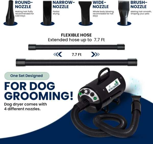 Secador profesional para perros de 2800W, ultra silencioso con kit de accesorios.