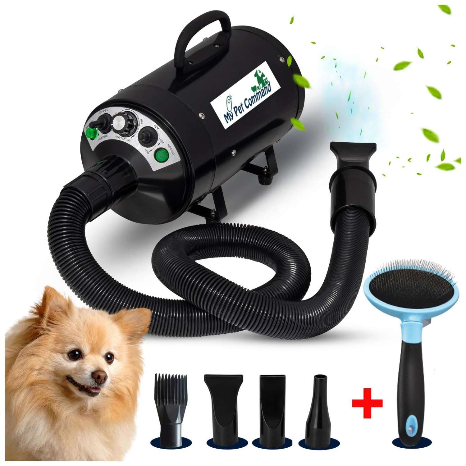 Secador profesional para perros de 2800W, ultra silencioso con kit de accesorios.