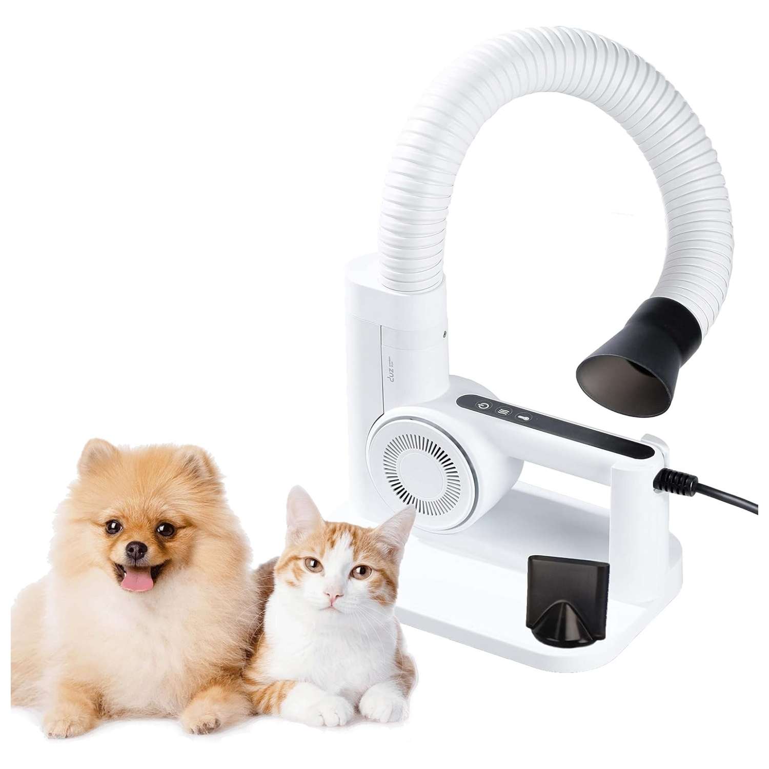 Secador de pelo 2 en 1 para mascotas, manos libres y con velocidad ajustable.
