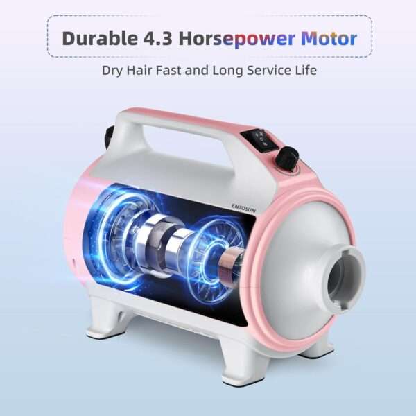 Secador de pelo profesional para mascotas, potente 2800 W y 4 boquillas.