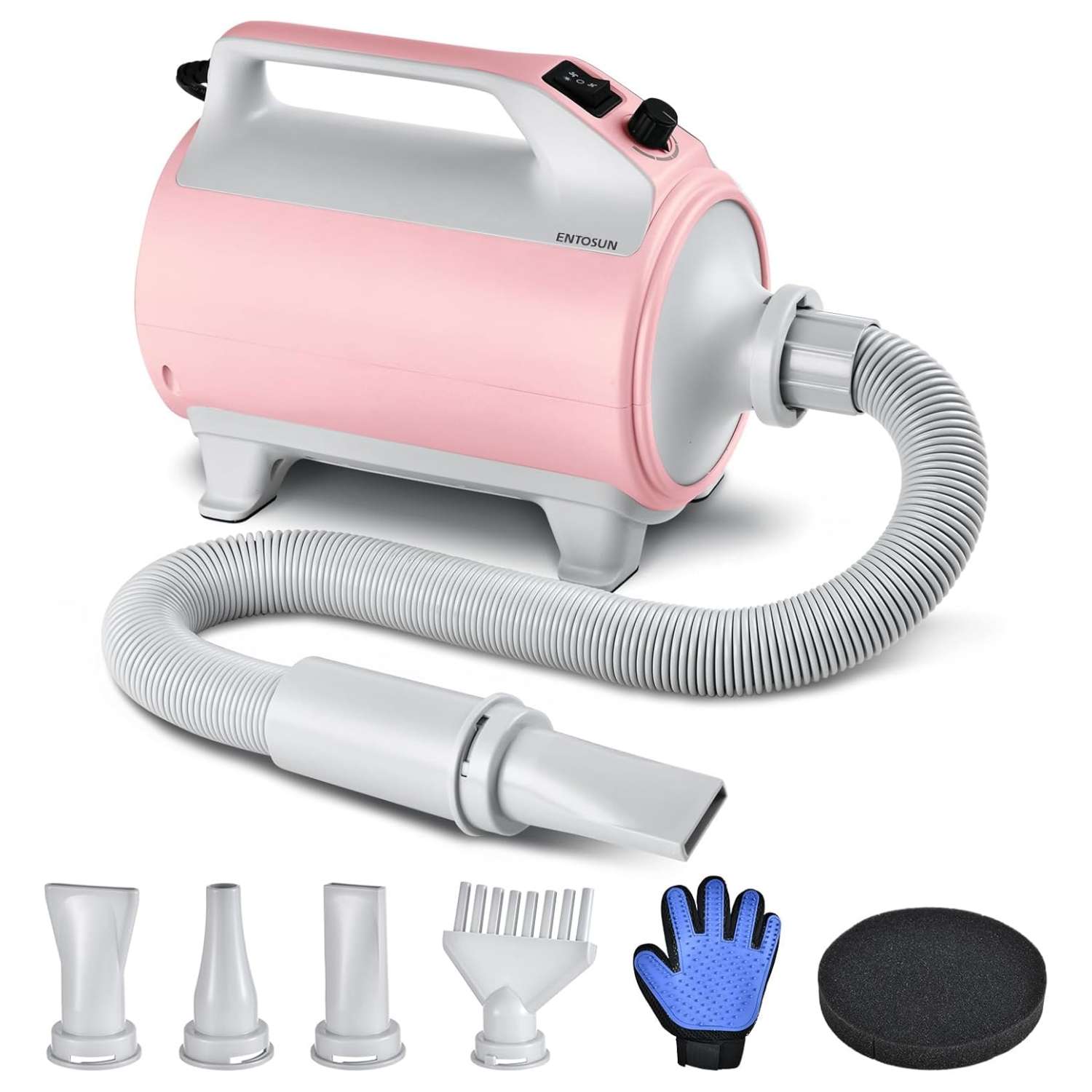 Secador de pelo profesional para mascotas, potente 2800 W y 4 boquillas.