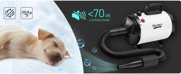 Secador de pelo profesional para mascotas, potente 3800 W y 4 boquillas.