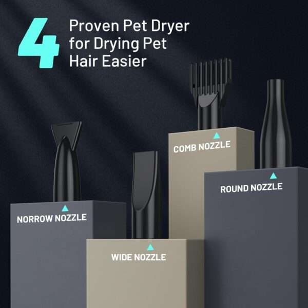 Secador de pelo profesional para mascotas, potente 3800 W y 4 boquillas.