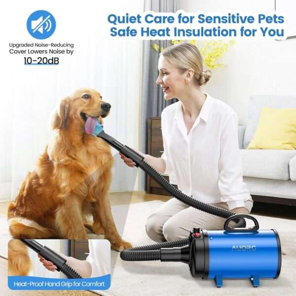 Secador de pelo profesional para mascotas, potente 3800 W y 4 boquillas.