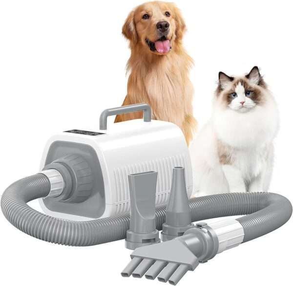 Secador de pelo profesional para perros con alta velocidad y 9 ajustes de control de temperatura.
