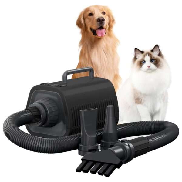 Secador de pelo profesional para perros con alta velocidad y 9 ajustes de control de temperatura.
