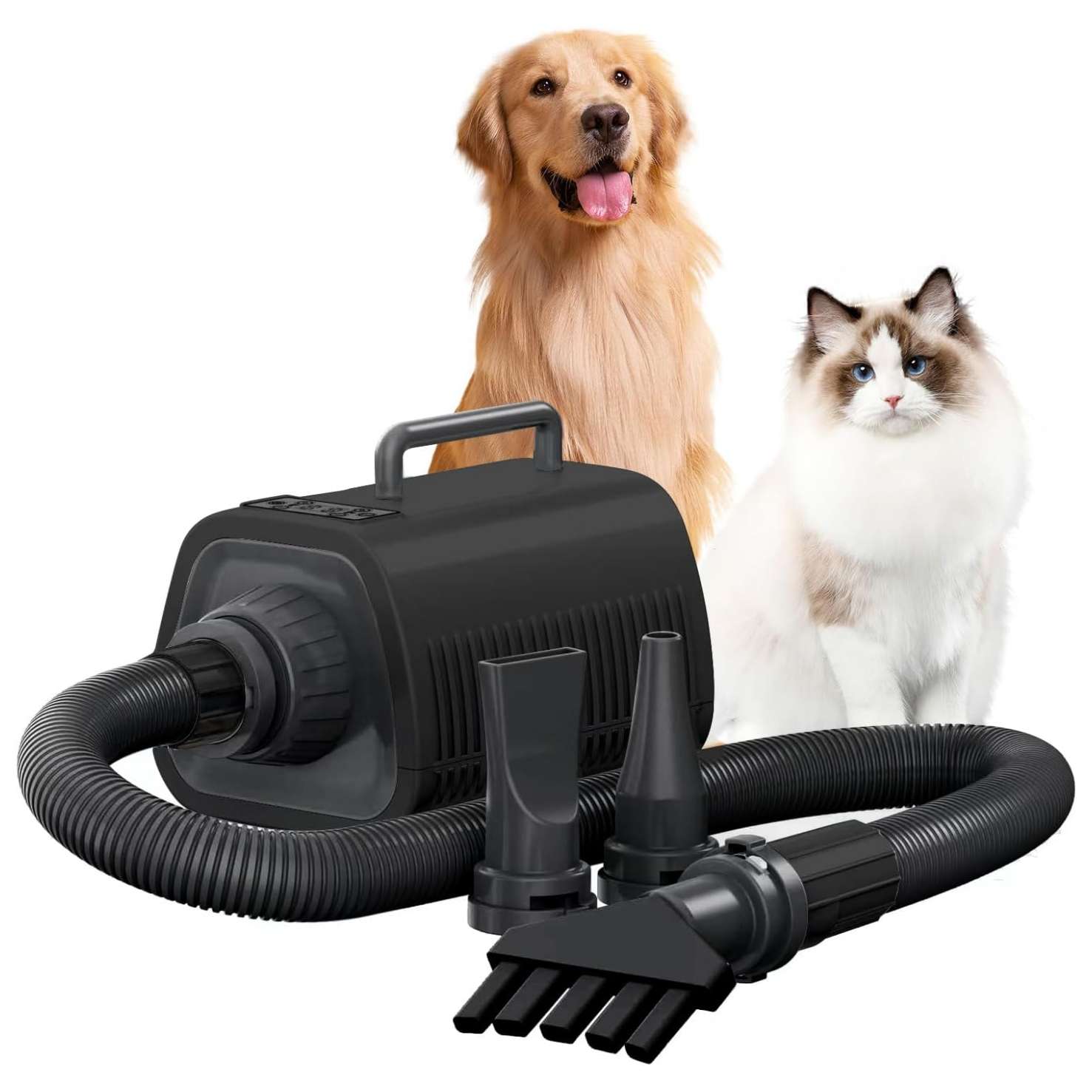 Secador de pelo profesional para perros con alta velocidad y 9 ajustes de control de temperatura.
