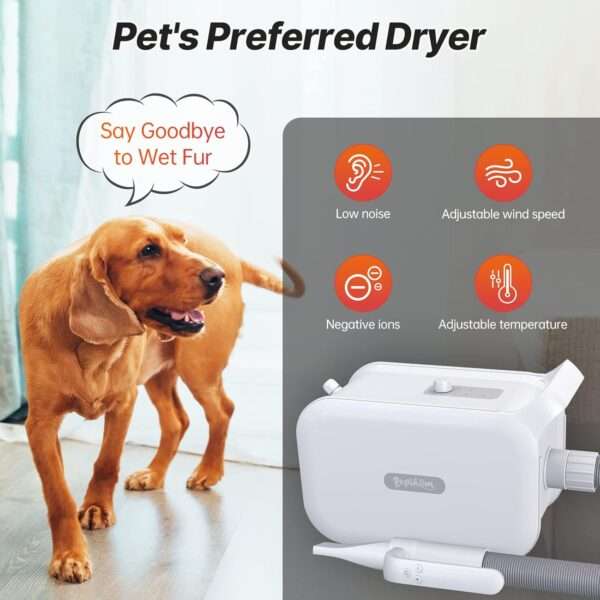 Secador de pelo inteligente para mascotas con pantalla LED y tecnología de iones negativos.