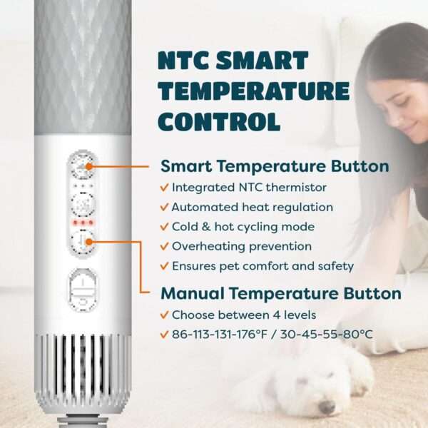 Secador de pelo y cepillo 5 en 1 para mascotas, con control de temperatura inteligente para perros y gatos.