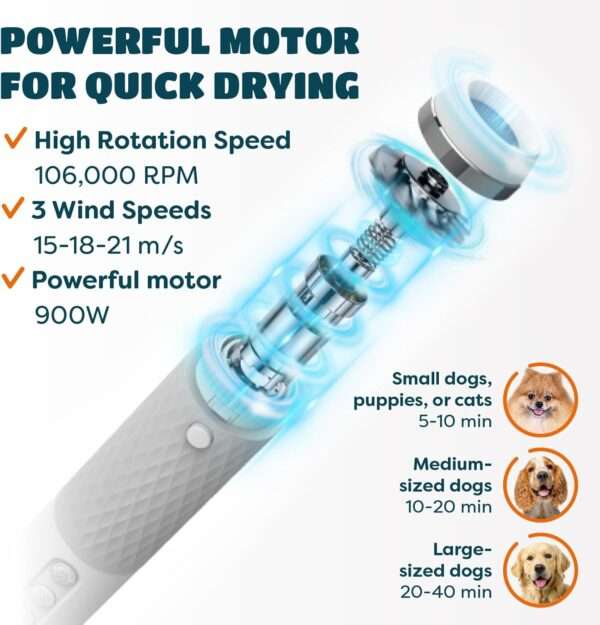 Secador de pelo y cepillo 5 en 1 para mascotas, con control de temperatura inteligente para perros y gatos.