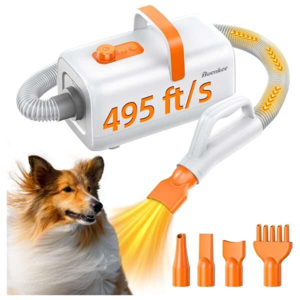 Texto Alternativo (Alt Text) Secador de pelo profesional para mascotas, de alta velocidad y potencia.