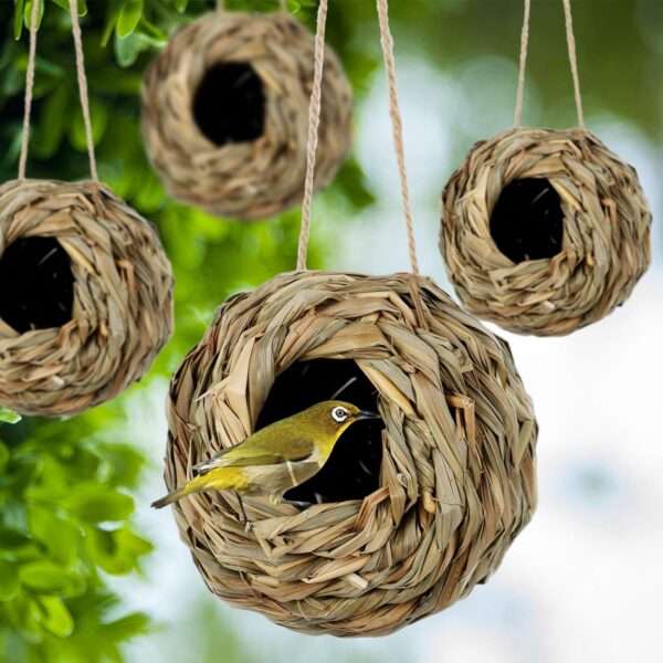 Set de 4 nidos de hierba natural para pájaros.