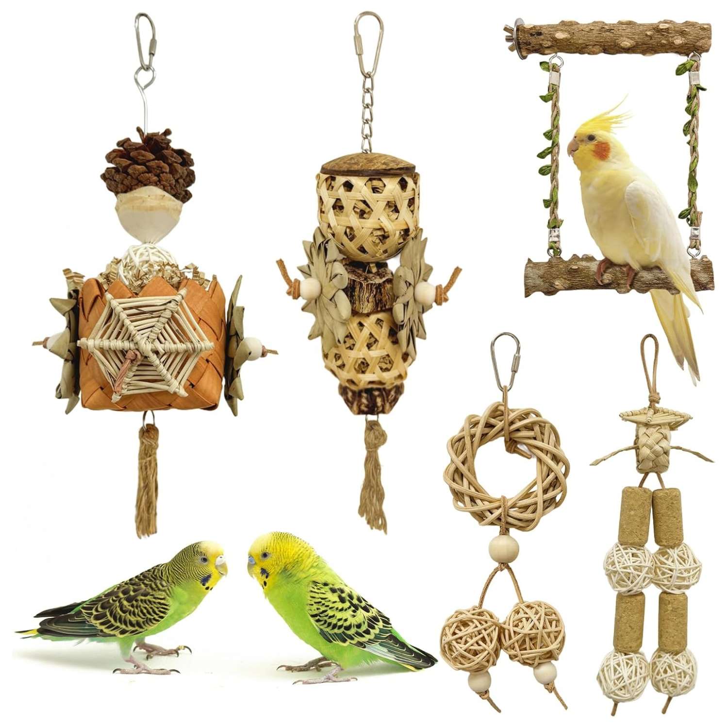 Set de 5 juguetes naturales para loros.