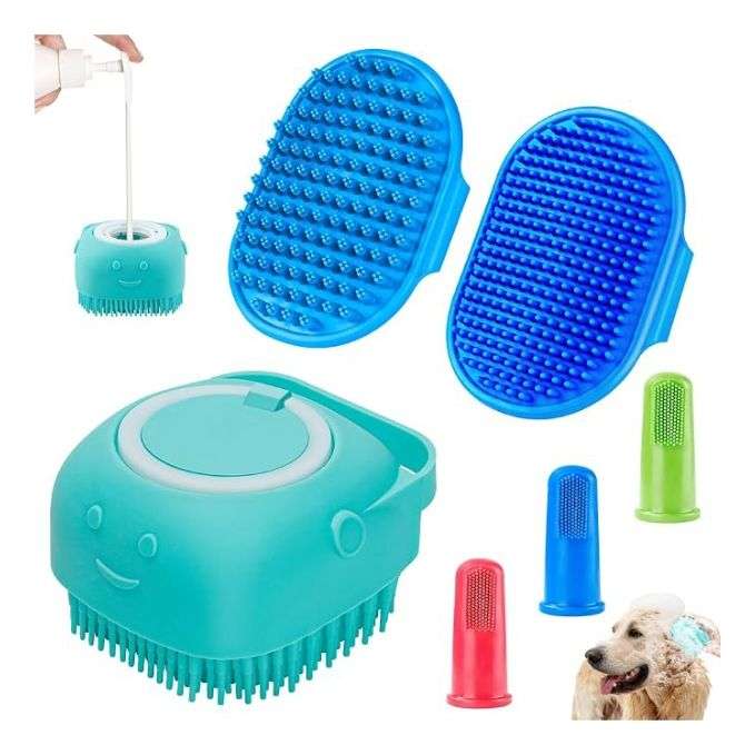 Kit de 6 cepillos de aseo para perros y gatos. Incluye cepillo de baño y cepillo de dientes.