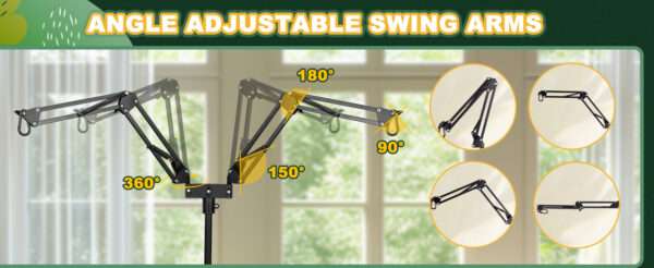 Soporte metálico con doble brazo 360° y alta carga, ajustable hasta 194 cm para terrarios grandes.