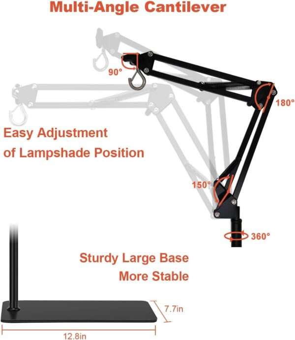 Soporte metálico extra grande para lámpara de reptiles, ajustable de 40 a 189 cm de altura, con brazo 360° y base reforzada.