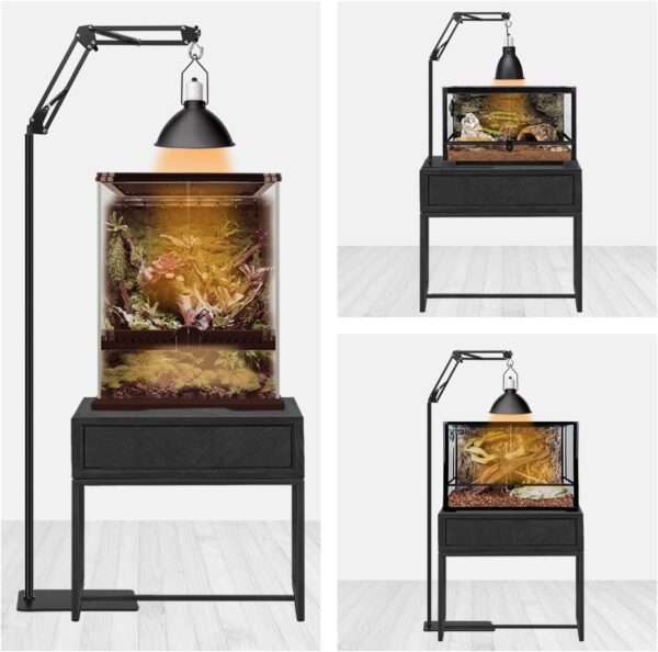 Soporte metálico extra grande para lámpara de reptiles, ajustable de 40 a 189 cm de altura, con brazo 360° y base reforzada.