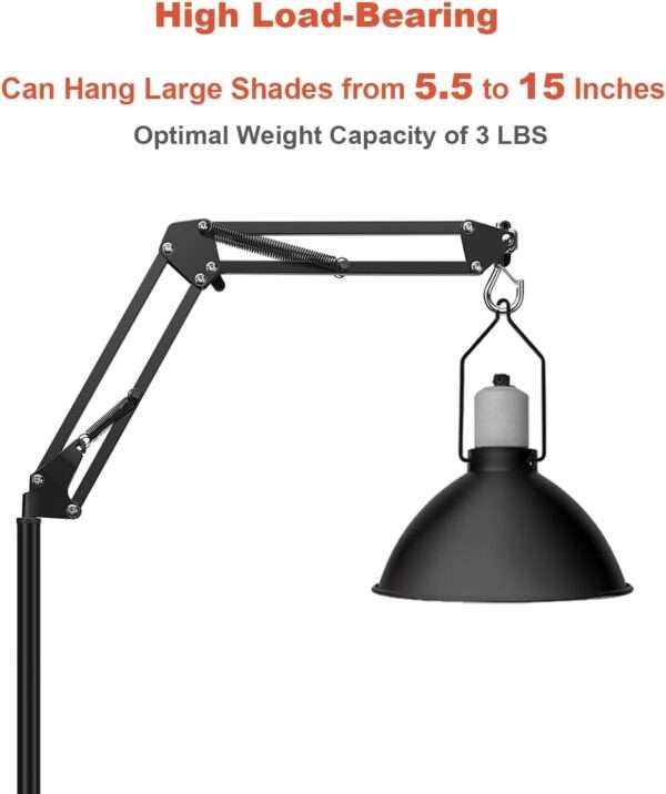 Soporte metálico extra grande para lámpara de reptiles, ajustable de 40 a 189 cm de altura, con brazo 360° y base reforzada.