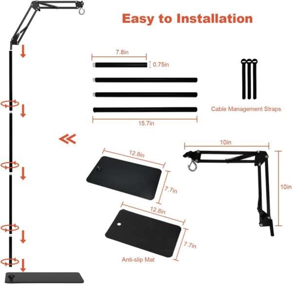 Soporte metálico extra grande para lámpara de reptiles, ajustable de 40 a 189 cm de altura, con brazo 360° y base reforzada.