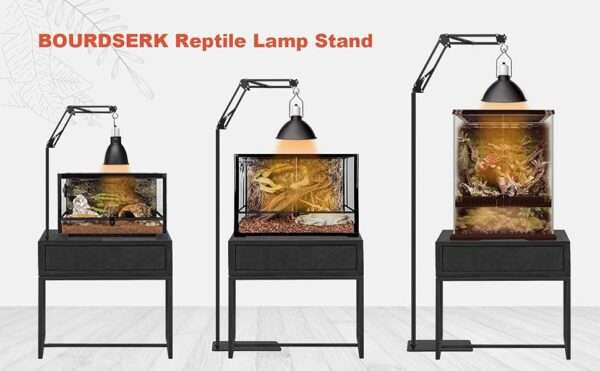 Soporte metálico extra grande para lámpara de reptiles, ajustable de 40 a 189 cm de altura, con brazo 360° y base reforzada.
