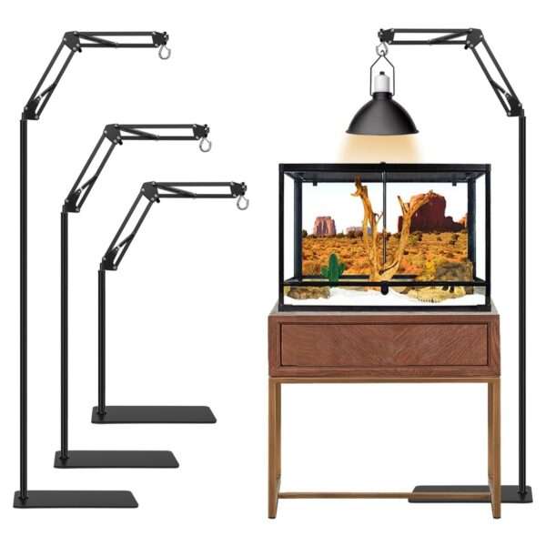 Soporte metálico extra grande para lámpara de reptiles, ajustable de 40 a 189 cm de altura, con brazo 360° y base reforzada.