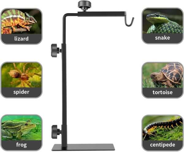 Soporte de lámpara metálico con alta carga, altura ajustable (40-79 cm) y base para terrarios.